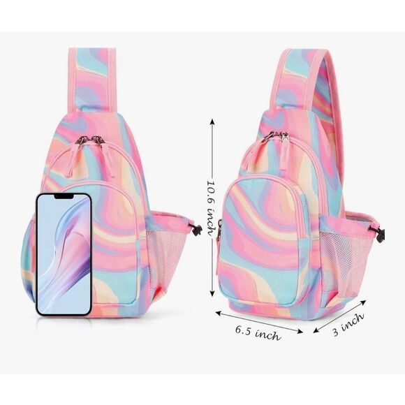 Choco Mocha Kids Pink Tie Dye Crossbody Sling Bag NWT Multipocket Adjustable - Picture 3 of 8